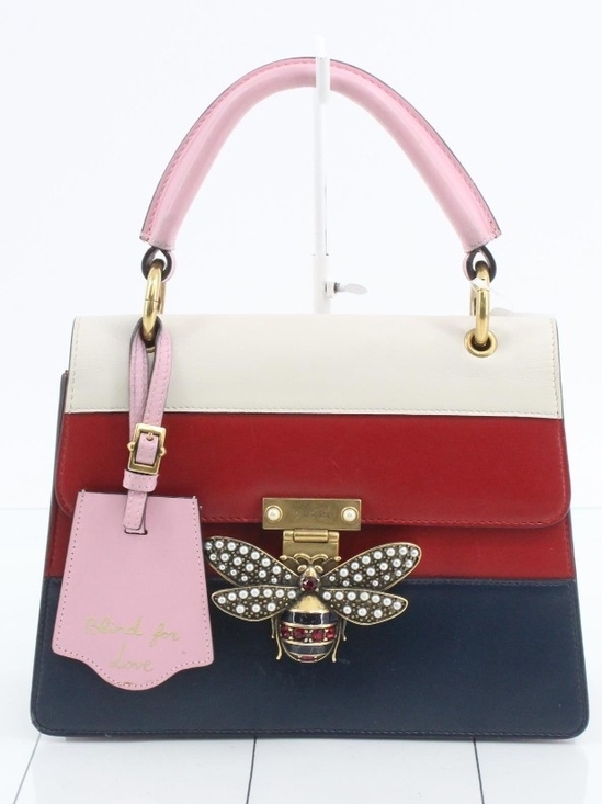 Handbags - Gucci Queen Margaret Leather Handbag Shoulder Bag Blue Red Color White